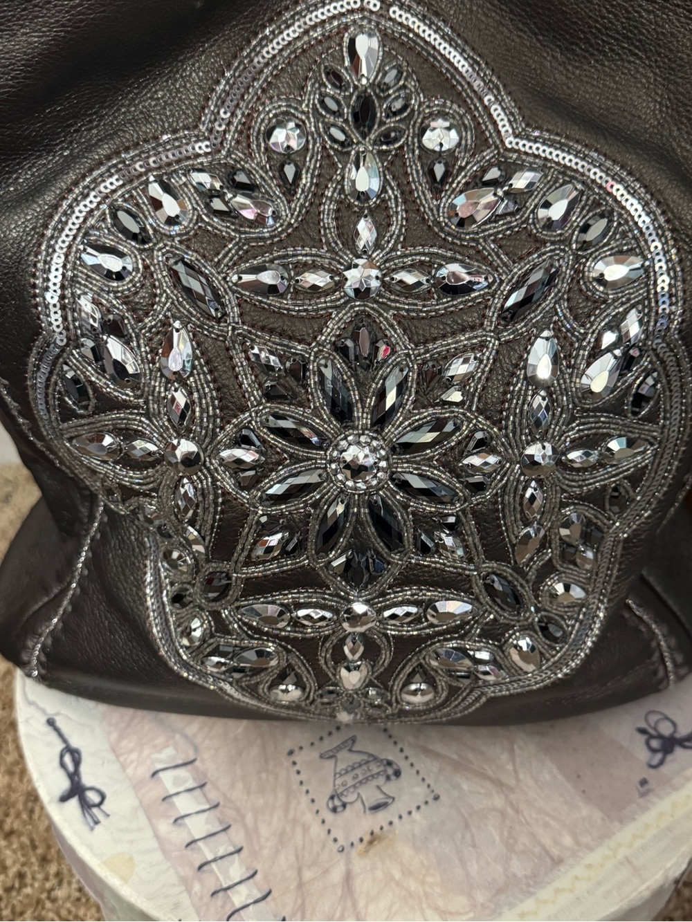 Brighton Purse & Wallet Set Y2K Slouchy Bag Leather with Sequin Medallion - Picture 3 of 16
